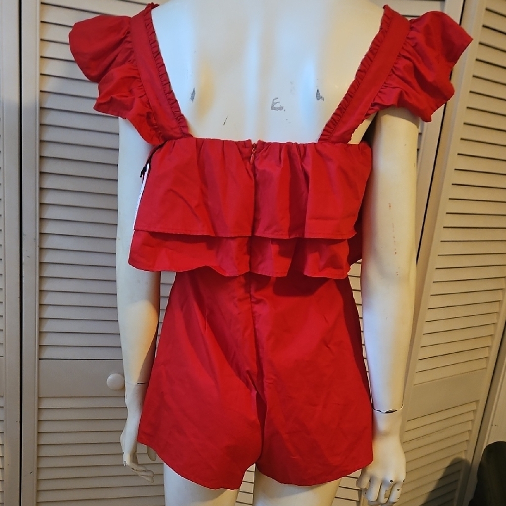 Red Ruffled Women's Jumpsuit - Picture 4 of 8